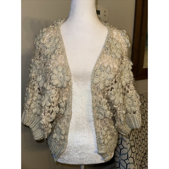 Rebecca Elliot Sweaters - Rebecca Elliot Knitted Cardigan Crochet Flowers Cream Color Sweater